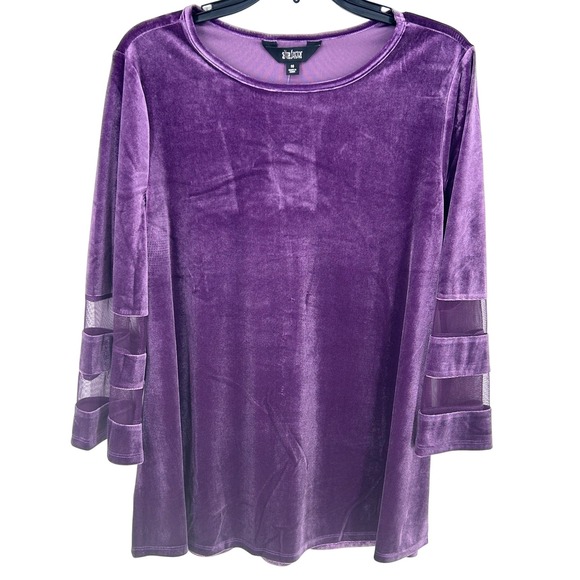 Slim Factor by Investments Tops - NEW Slim Factor Jewel Purple Velvet Blouse Womens MEDIUM 3/4 Sleeve Top